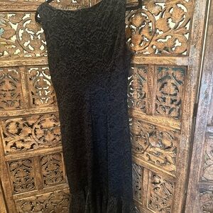 MARINA Black with silver threads Lace Midi Dress
